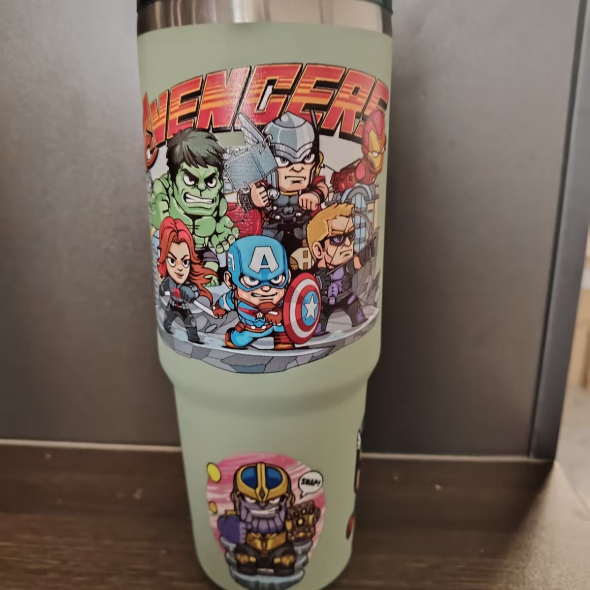 Taza de coche de acero inoxidable 304 explosiva transfronteriza Taza termo con patrón de dibujos animados Taza de hielo de coche linda portátil