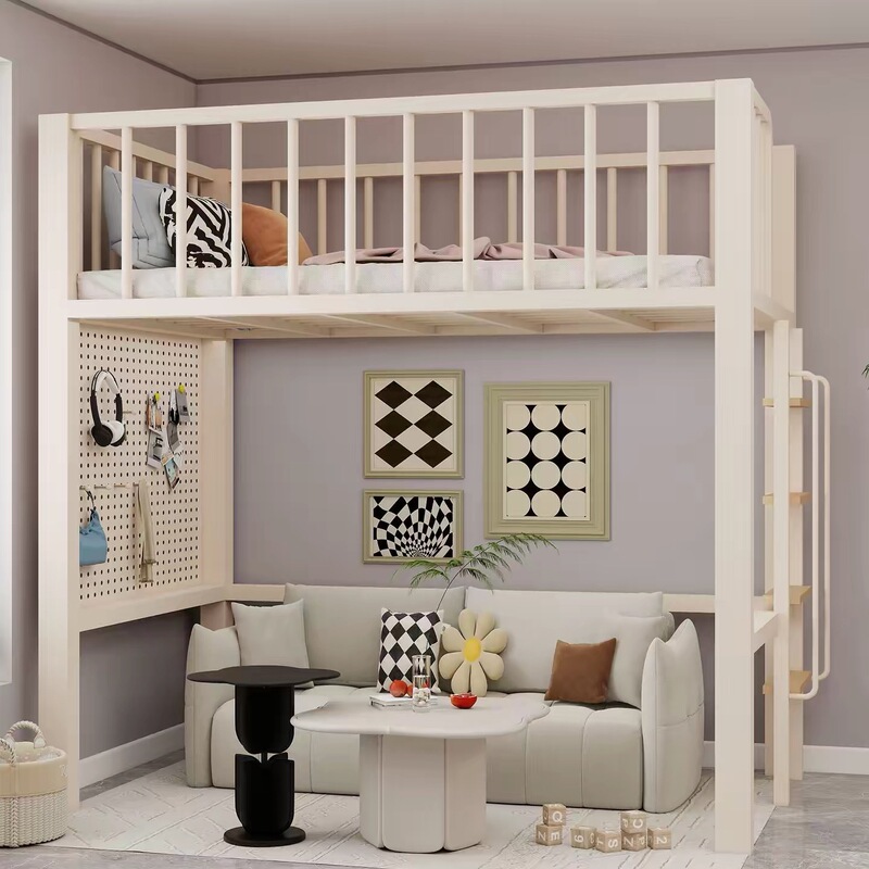 Creative, simple, and convenient extended straight ladder bunk bed for students and adults, space-saving elevated bed with desk underneath for home use