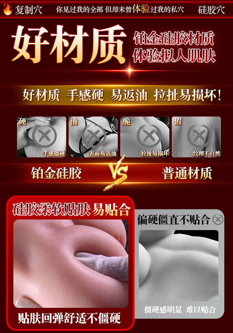 Jiuai Silicone Mold Male Masturbator, Vibrating Half-Body Hip Toy, Skin Tone — detail image 9