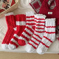 Красные коралловые бархатные рождественские чулки новогодние подарочные чулки теплые плюшевые носки вертикальные полоски в полоску для дома теплые носки