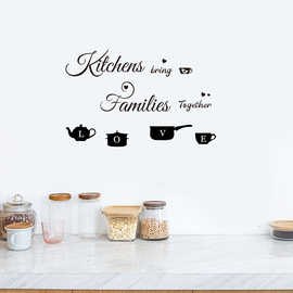 Kitchens 厨房锅茶杯英文字母可移除家庭装饰个性墙贴 餐厅厨房