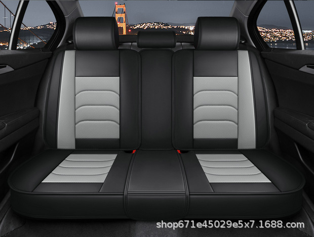 Four-Season Universal Car Seat Cover, Car Seat Cushion, Nappa Leather Fully Enclosed Seat Cushion, Perforated, Breathable and Wear-Resistant, Five Seats