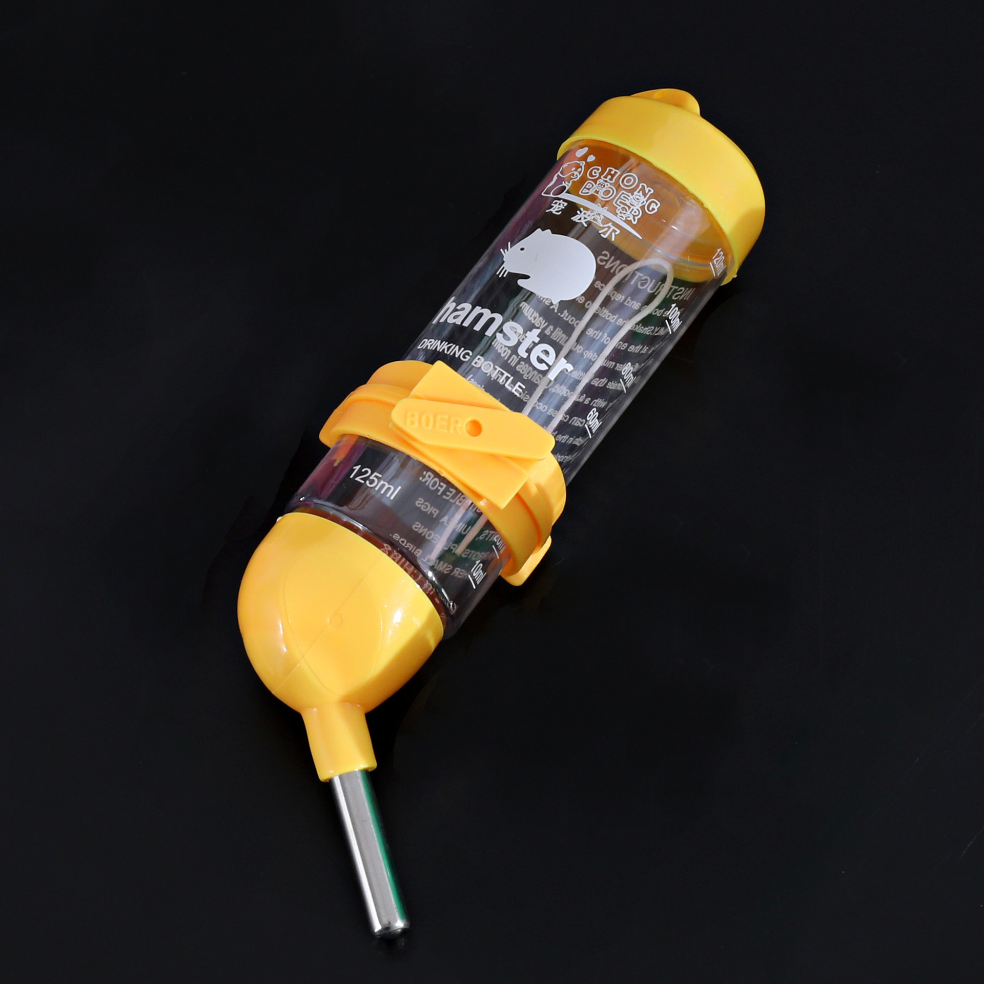 Botella de agua de doble bola colgada especial para jaula de agua de oso y conejo de seda dorada