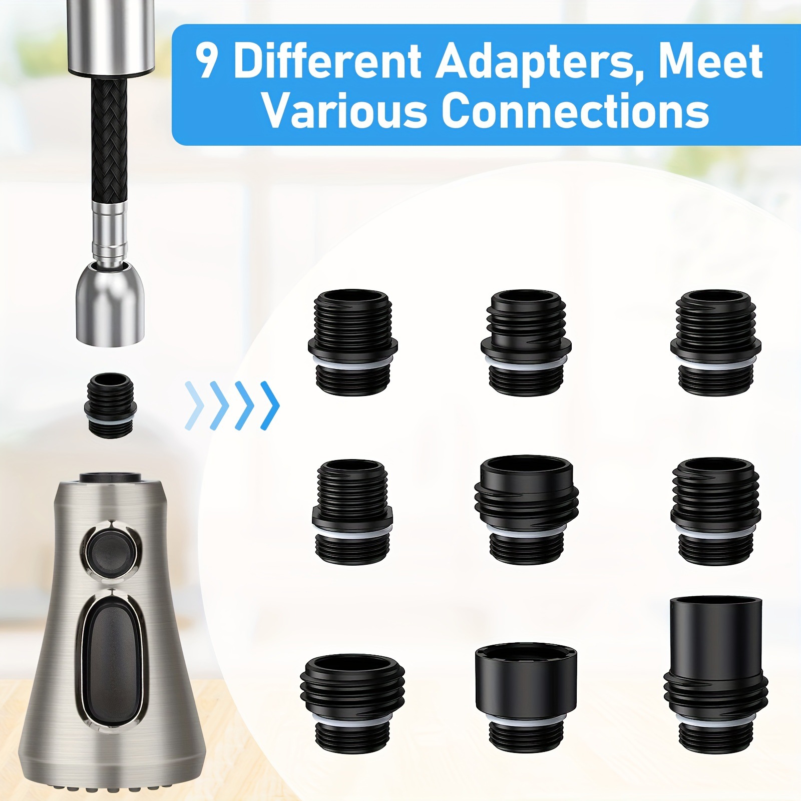 New - Cross-border kitchen showerhead pull-out faucet accessory replacement head bubbler European and American multi-functional nine-joint undefined