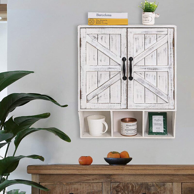 Wall Mounted Locker with Door Medicine Cabinet Wooden Vintage Bathroom Wall Cabinet Hanging on Toilet Bathroom White