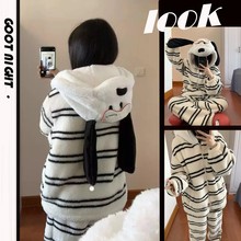 可爱少女卡通小狗珊瑚绒睡衣女2025秋冬季新款加绒加厚家居服套装