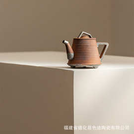 新中式国风复古老岩泥粗陶手工鎏银泡茶器办公家用茶壶礼盒装批发