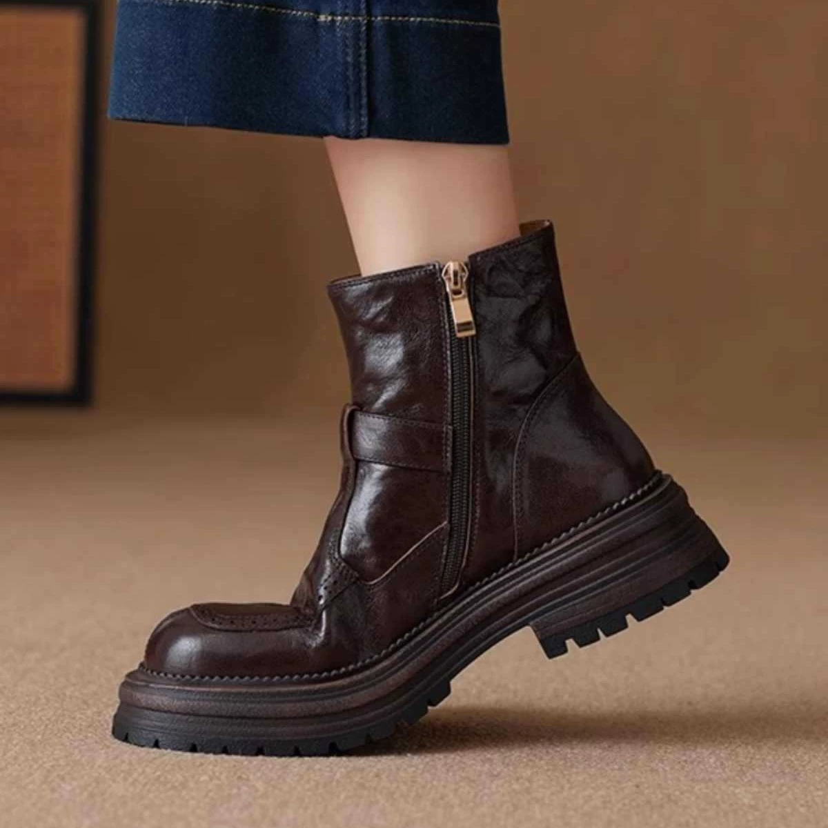 Martens, флисовые полусапожки на платформе, французский стиль, натуральная кожа
