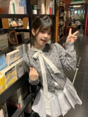 【三件套装】秋季甜辣妹设计感短款波点针织开衫飘带条纹连衣裙女