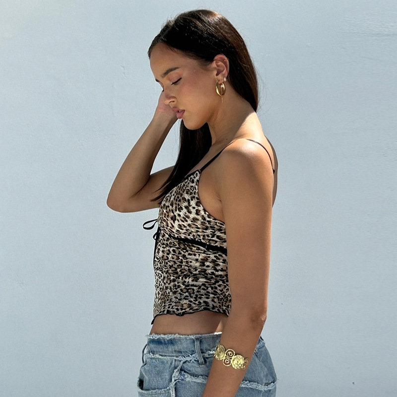 72g Weight Polyester Fabric Type Short Top Length Camisole Tops Type Casual, Holiday, Daily Occasion Strap Neckline Slim Fit Type Leopard Pattern Summer Season Sexy, Streetwear Style Backless Craft Wholesale Women's Sexy Streetwear Leopard Tank Tops 4