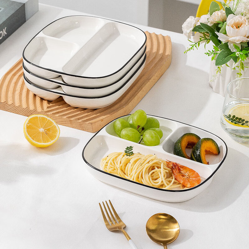 Ceramic divided plates, children's divided plates, breakfast plates, creative divided plates for home use, designed for portion control and weight loss Ceramic divided plates, children's divided plates, breakfast plates, creative divided plates for home use, designed for portion control and weight loss