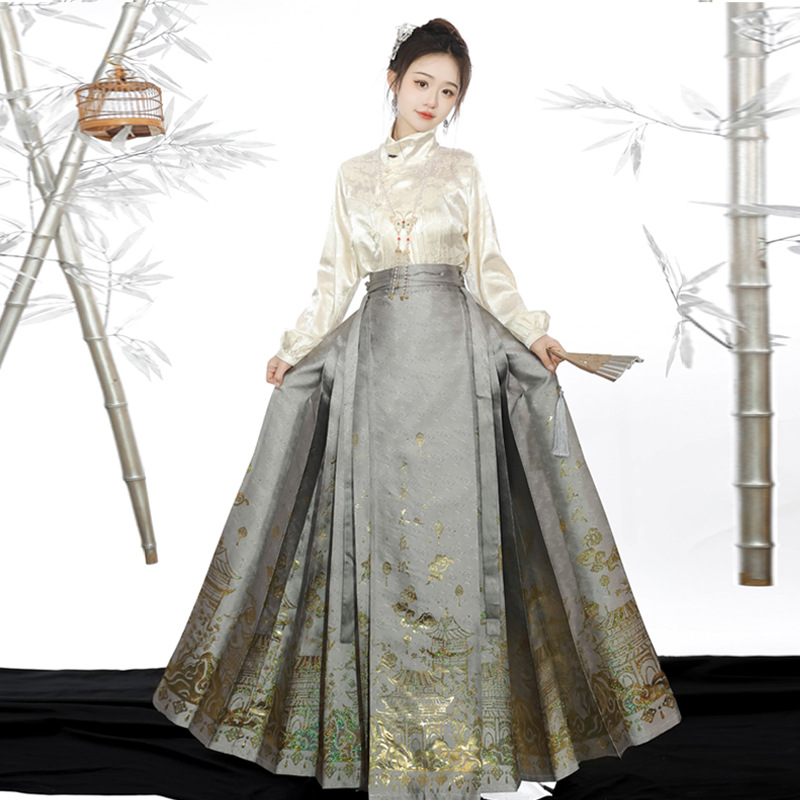 Luozhu Ming Dynasty Woven Gold Horse Face Skirt [Datang Everbright City] New Chinese Style Women's Daily Commute Spring/Summer Chinese Style Improved