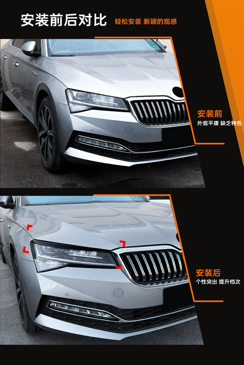 Suitable for Skoda Superb B8.5 2019-2022 Model Headlight Eyebrow Stickers for Cross-Border Modification