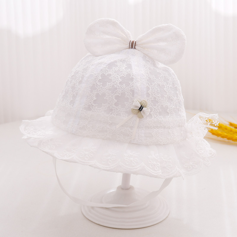 Sombrero para bebés primavera y verano delgado para bebés sombreros de sol de encaje sombrero de pescador de mes pequeño sombrero de sol de estilo extranjero