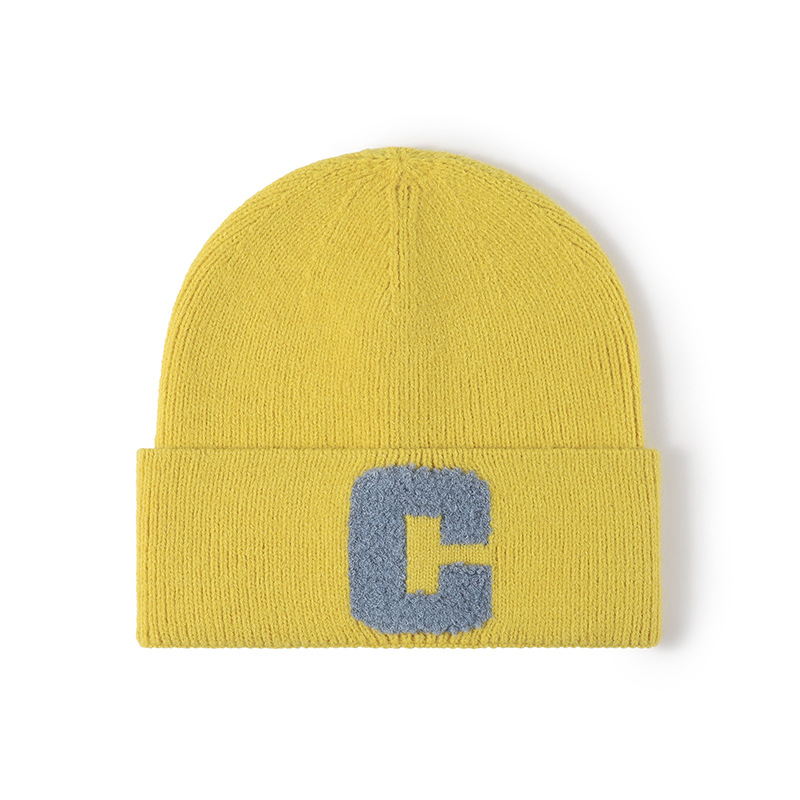 Autumn and Winter Women's Alphabet Towel Embroidered Warm Brimless Wool Hat Fashionable Outdoor Thickened Ear Protector Knitted Hat_voghion.com