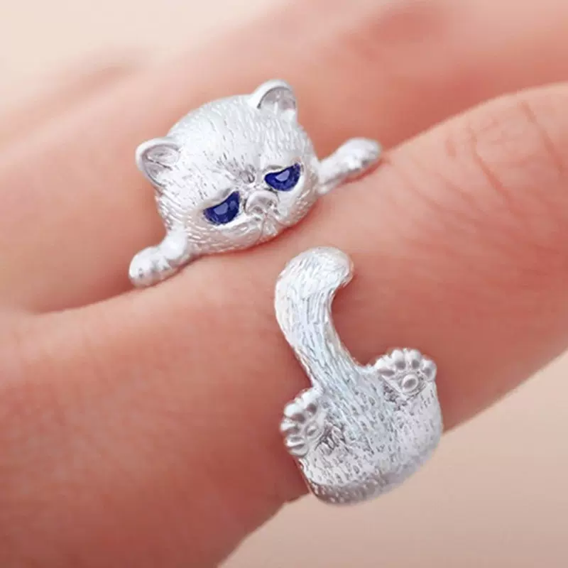 日韩爆款简约可爱小猫戒指女款开口猫爪子猫耳朵小狗戒指女饰品