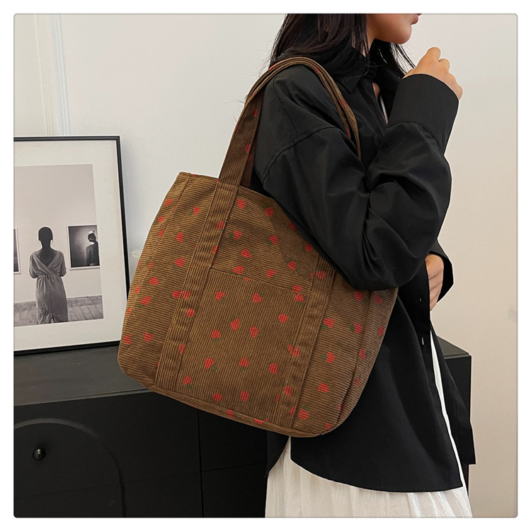 Women's Large Corduroy Strawberry Streetwear Sewing Thread Square Zipper Handbag display picture 30