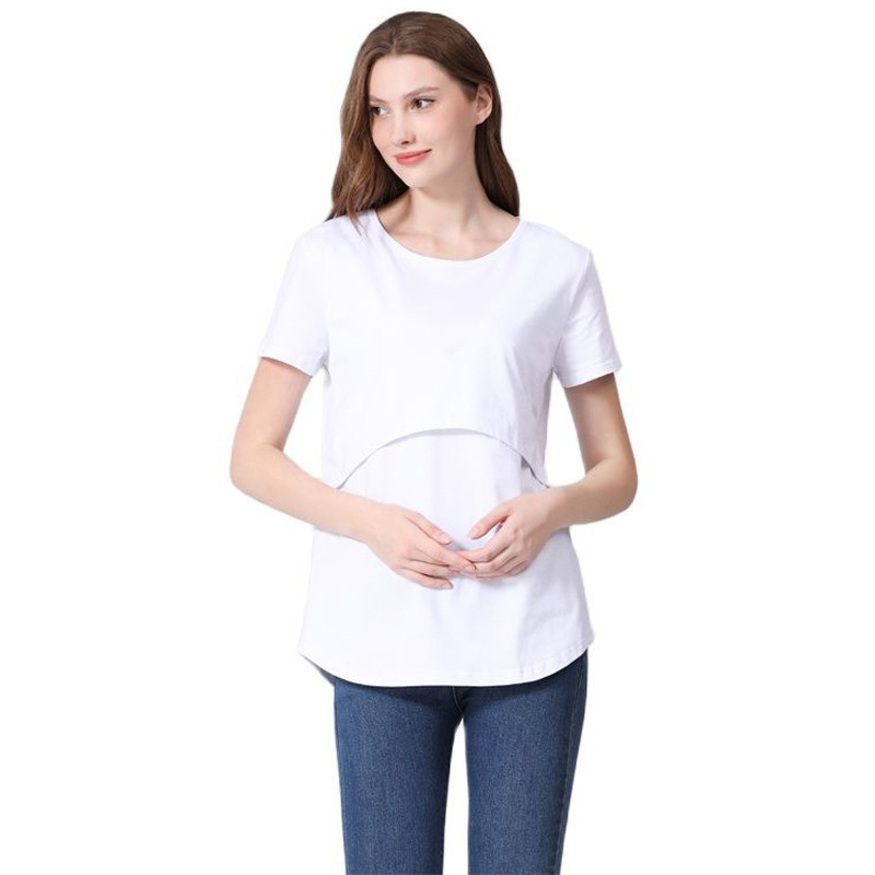 ゆるいアーチ型デザイン哺乳服外出ファッション辛い母親妊婦半袖tシャツ授乳服欧米大サイズ女装|undefined