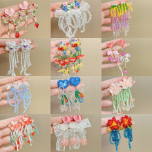 银针网红多巴胺串珠耳环重工花朵水晶琉璃波纹爱心超仙多彩耳饰女