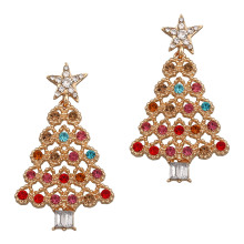 欧美跨境镂空圣诞树创意耳环镶彩钻节日派对礼物个性气质时尚耳饰