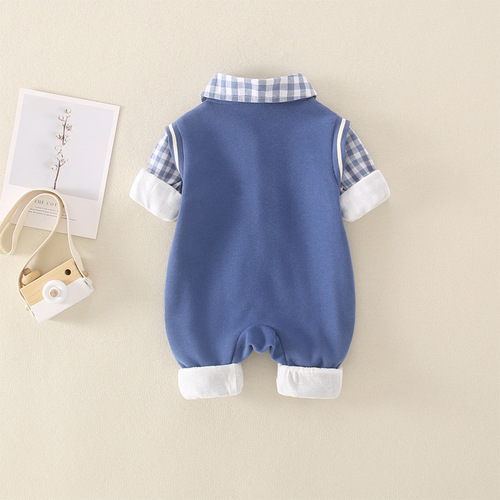 Baby clothes Spring clothes Newborn boy onesie Gentleman double-layer full moon 100th day birthday crawling suit