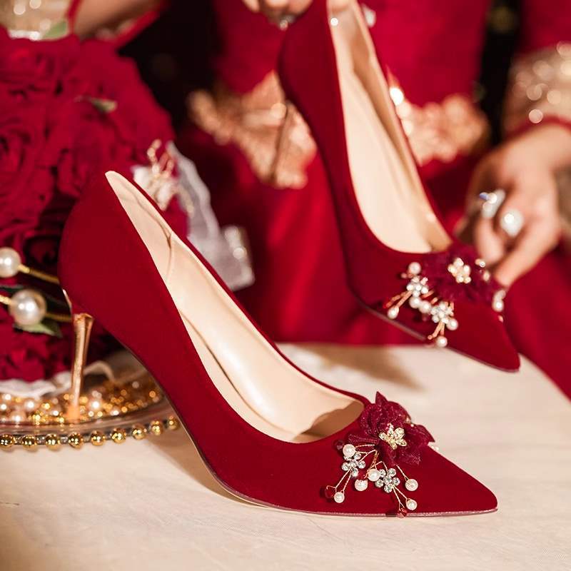 2025 New French-Style Wedding Dress, Wedding Shoes for Women, Xiuhe Dress, Low-Heeled, Comfortable Bride High-Heeled Shoes