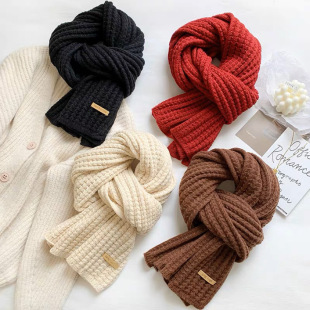 Ins Harajuku Style Thick Woolen Knitted Scarf for Women Winter K-Style Versatile Warm Japanese Style Student Pure Color Scarf Trendy