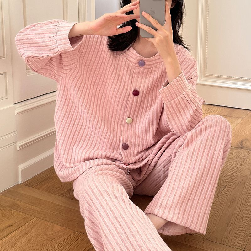 冬天简约德绒可外穿女款睡衣套装2025新款纯色加厚保暖家居服冬款|undefined