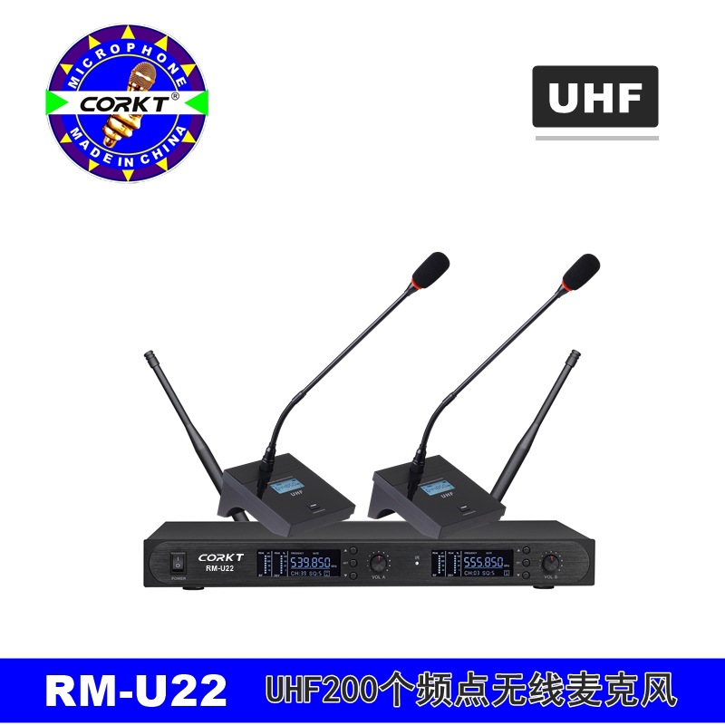 한 드래그 두 UHF 무선 적외선 FM 2*100 채널 마이크 칼라 클립 헤드셋 회의 성능 마이크