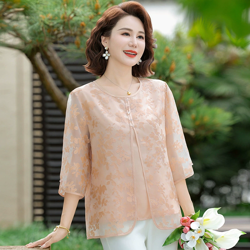 Мама среднего возраста летняя рубашка с рукавами из семи точек 2025 новый иностранный темперамент