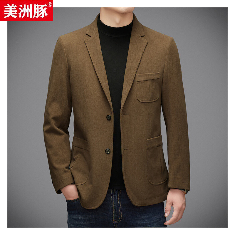 Autumn and Winter Main Push New Corduroy Suit Men's Middle-aged Pure Cotton Corduroy Suit Thickened Slim-fit Jacket Single West