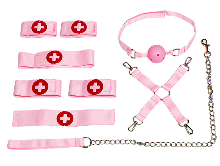 Nurse Seven-Piece Bondage Set with Bed Straps, Fabric and Metal, Pink — detail image 10