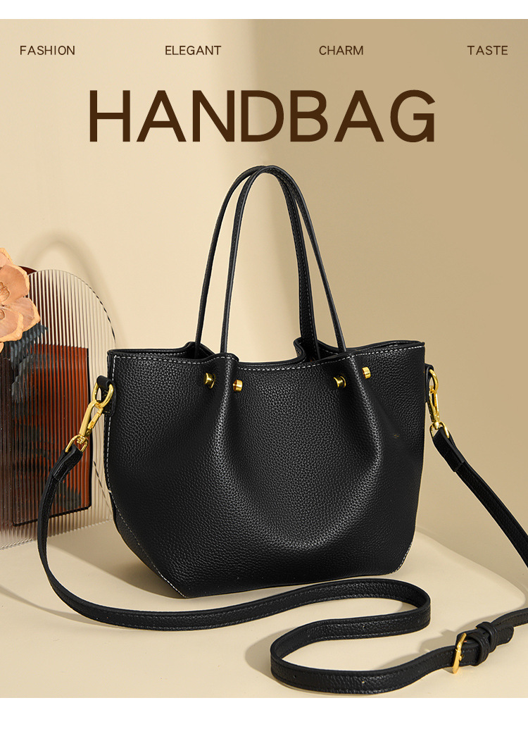 Women's Pu Leather Solid Color Basic Sewing Thread Bucket Zipper Shoulder Bag Handbag Crossbody Bag display picture 4