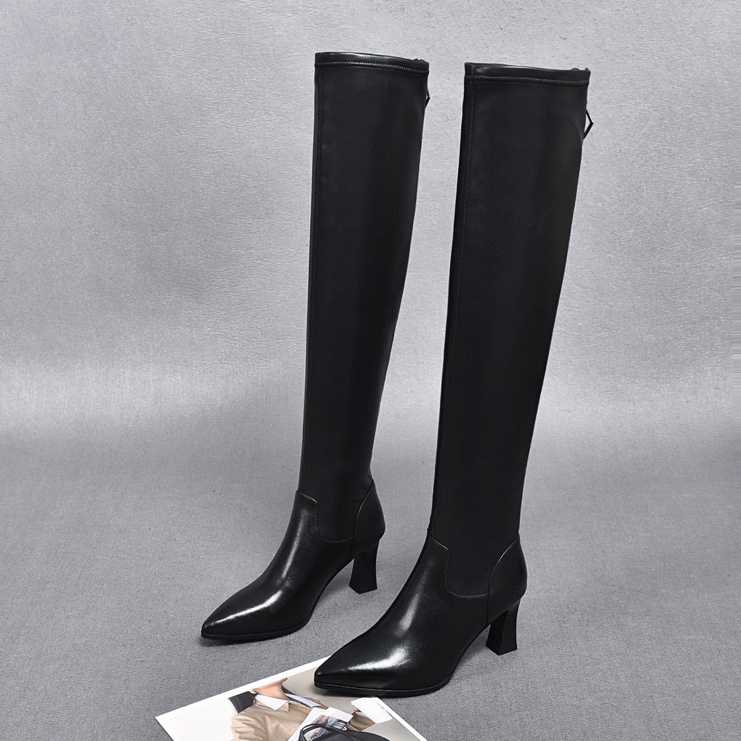 Women's Over The Knee Boots Cowhide Leather Warm Winter Heels_voghion.com