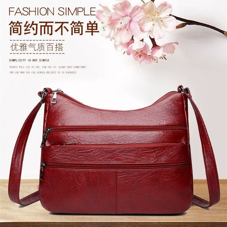Universal capacious bag strap for leisure for mother, genuine leather