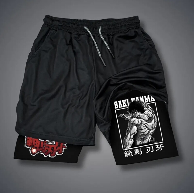 Baki Hanma Anime Printed Shorts Men's Adult Double-Layer Fitness Sports Casual Pants Baki Hanma Anime Printed Shorts Men's Adult Double-Layer Fitness Sports Casual Pants