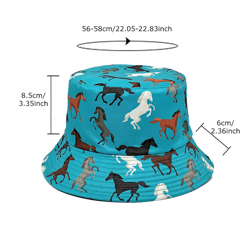 128g Weight Bucket Hat Hats Type Daily Occasion Unisex Retro Horse Printing Wide Eaves Bucket Hat