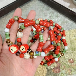 Jingdezhen Yuan Xiaohong Dopamine Color Apple Bracelet Niche Design Color Beaded Ceramic Bracelet Bracelet