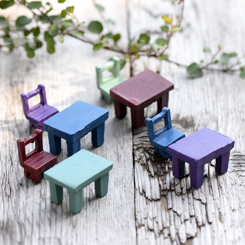 Zakka style ornaments, mini simulated resin small stools, chairs, tables, micro landscape succulent flowers, pot accessories