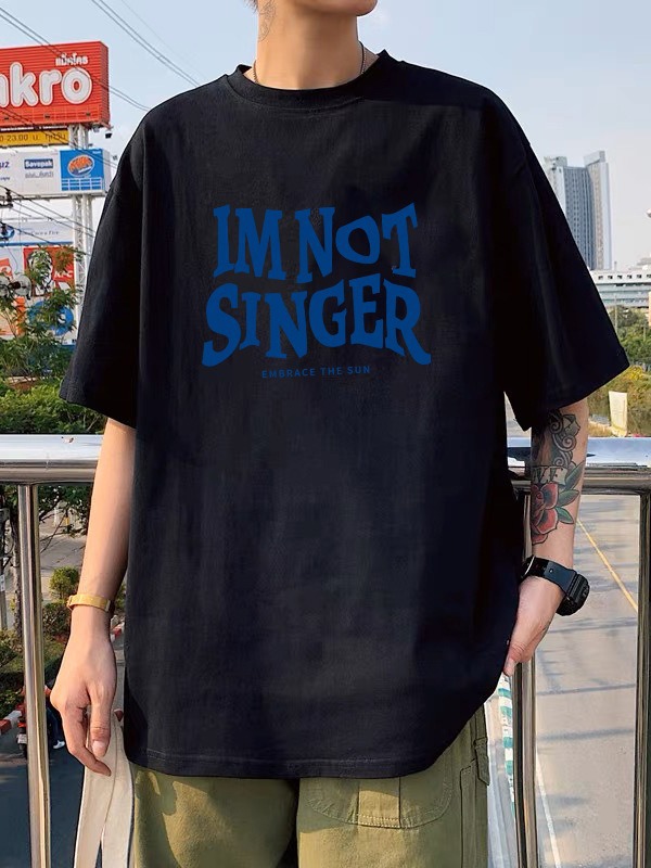 Hong Kong style letter Black Ice Silk couple's men's and women's same round neck short sleeve T-shirt men's fashionable all-match casual top clothes
