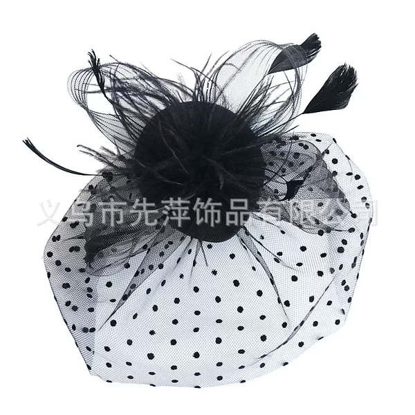 Vintage Covering Hairpin Veil Small Topper Mesh Bow Headwear European and American Bride Headwear Feather Headwear Topper