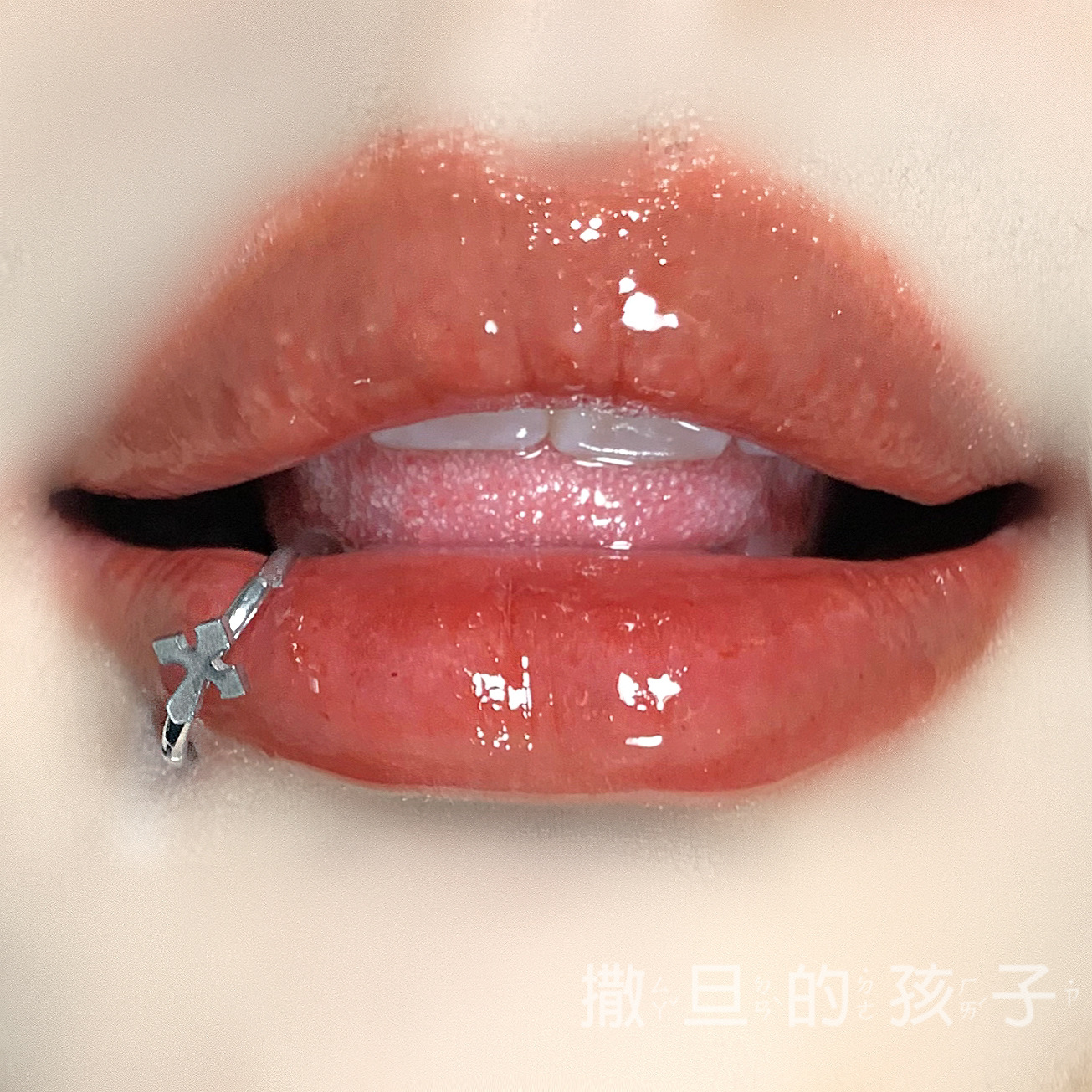 Labret stud lip piercing jewelry styling detail
