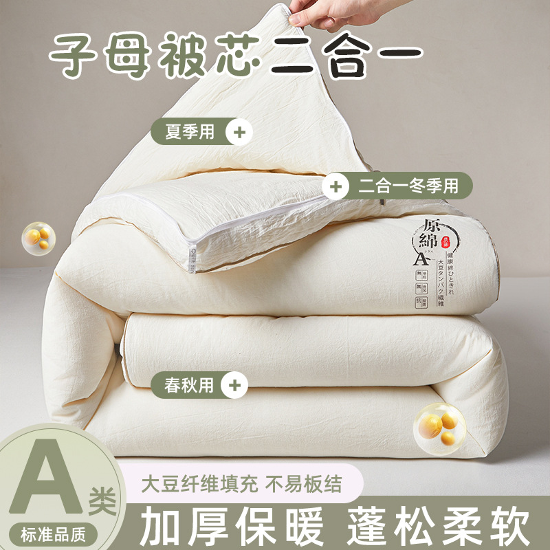 Class A Comforter Soybean Fiber Quilt Spring Autumn 2-in-1 Mother-Child Duvet Student Dormitory Single Person Thickened Winter Quilt Core