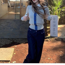 VTG星球 复古假两件拼接刺绣毛针织衫女显瘦开衫上衣秋