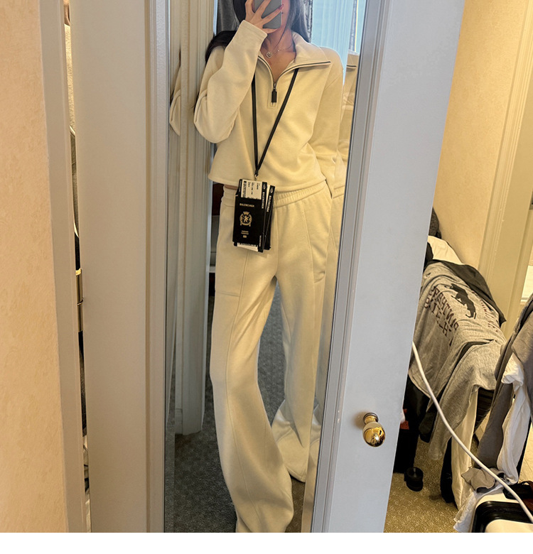 小暖炉特舒绒加厚立体分割剪裁显瘦大翻领卫衣秋季运动休闲套装女|undefined
