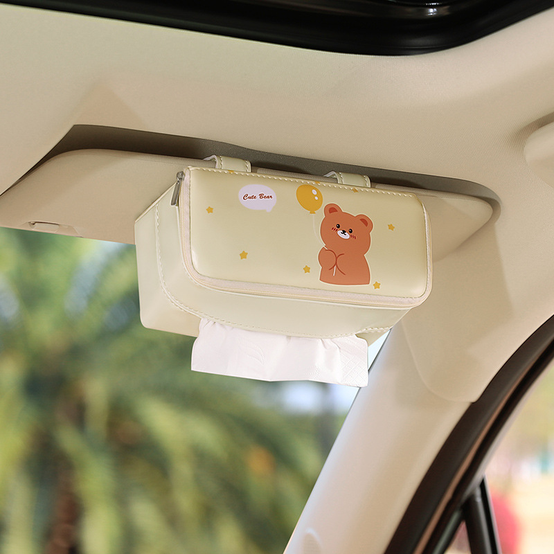 Che Zai Zhi Jin He Gua Shi Car Tissue Box Hanging Sun Visor Skylight Top Paper Box Rear Row (Car tissue box/set) - balloon-bear