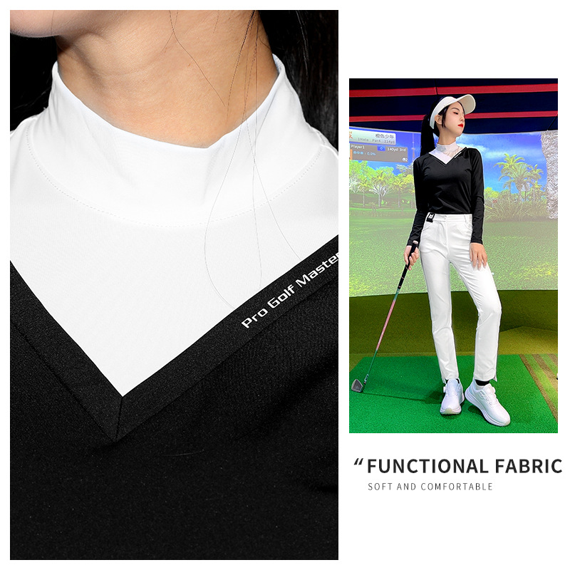 Áo phông golf nữ dài tay giả cổ đứng cổ chữ V PGM — YF738 [Áo lót lông chải/ôm dáng thon gọn] Áo kaki, YF738 [Áo lót lông chải/ôm dáng gầy] màu đen, YF738 [Áo lót lông/ôm dáng gầy] màu xanh nhạt