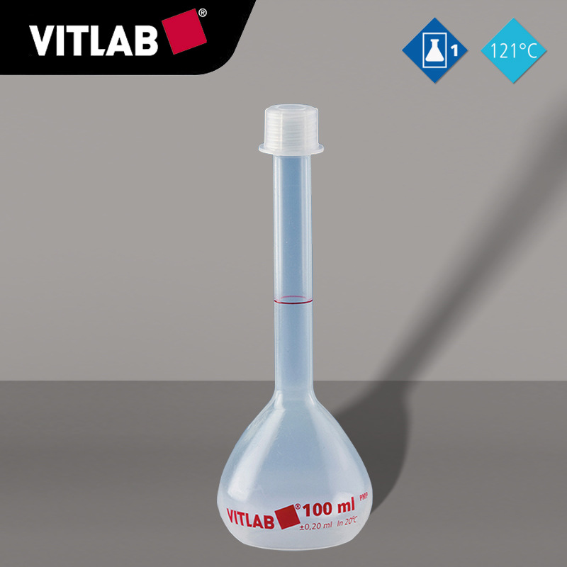 德国VITLAB容量瓶PMP材质B级PP材料NS螺纹盖环形刻度试剂瓶