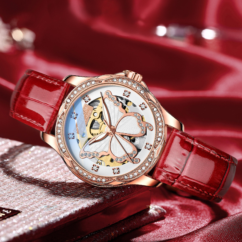 Duke of Lorraine Butterfly Plate Hollow Mechanical Watch Women's Automatic Winding Diamond Steel Strap Waterproof Mechanical Women's Watch