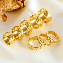 欧美百搭菱纹格戒指不掉色钛钢玻璃边情侣指环戒子